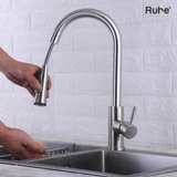 Kara Pull-out Kitchen Sink Mixer Tap with Dual Flow (Silver) 304-Grade SS - by Ruhe®