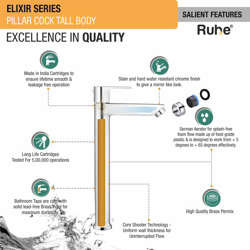 Elixir Tall Body Wash Basin Pillar Tap