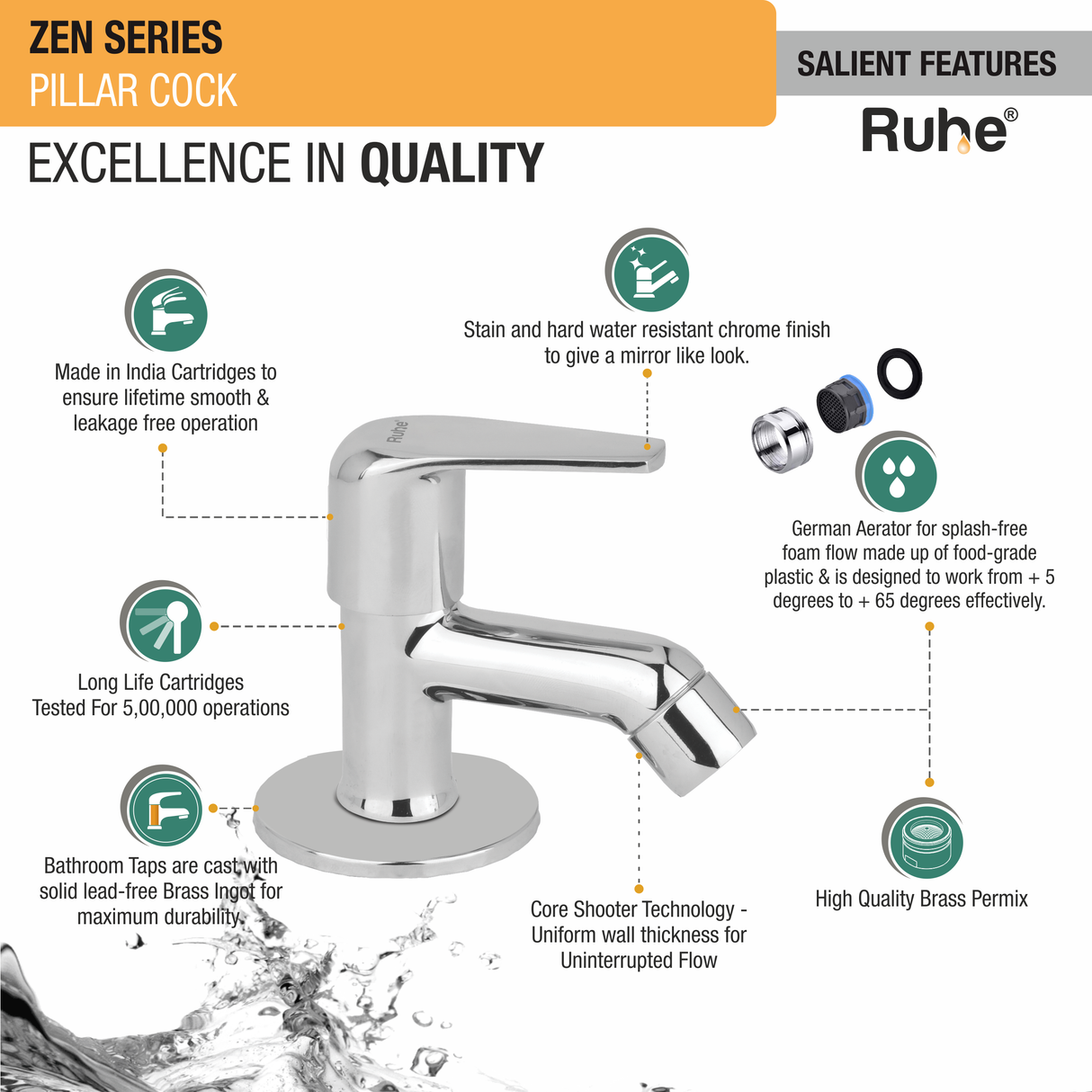 Zen Wash Basin Pillar Tap - by Ruhe