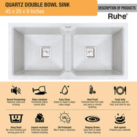 Quartz Double Bowl Kitchen Sink (45 x 20 x 9 Inches) – Matt Black