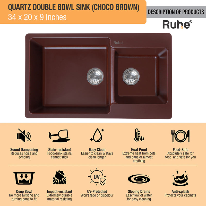 Quartz Double Bowl Kitchen Sink (34 x 20 x 9 inches)