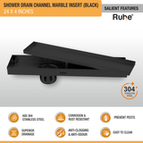 Marble Insert Shower Drain Channel (24 x 4 Inches) Black PVD Coated - by Ruhe®