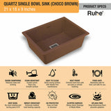 Quartz Choco Brown Single Bowl Kitchen Sink (21 x 18 x 9 inches) features and benefits