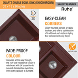 Quartz Double Bowl Kitchen Sink - Choco Brown (31 x 18 x 9 inches) - by Ruhe®