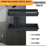 Vertical Shower Drain Channel (18 x 4 Inches) Black PVD Coated with drain cover, inner insect trap, drain body