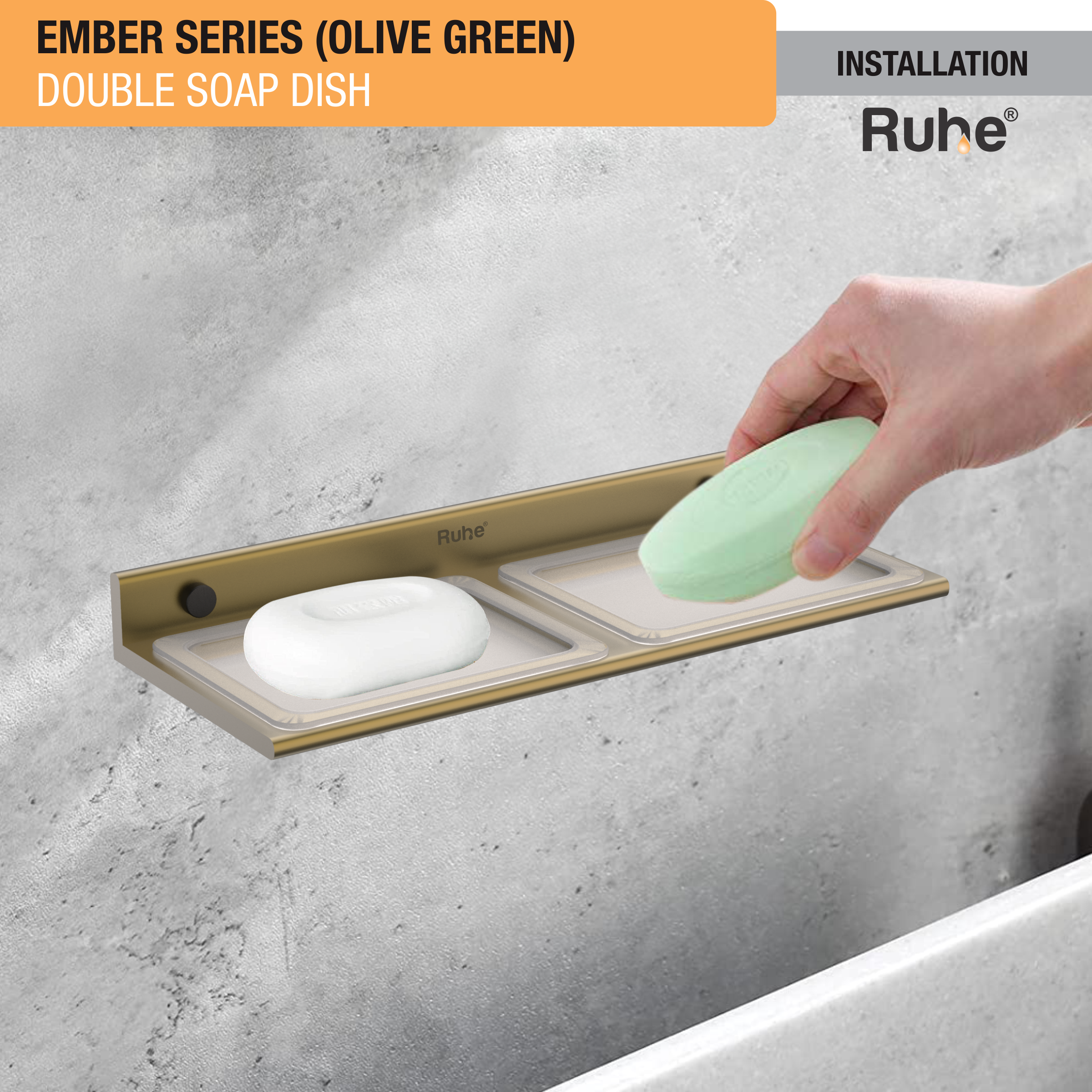 Ember Olive Green Double Soap Dish (Space Aluminium) installation