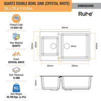 Quartz Double Bowl Kitchen Sink (34 x 20 x 9 inches)