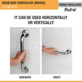 Brass Grab Bar Concealed (10 inches) installation positions