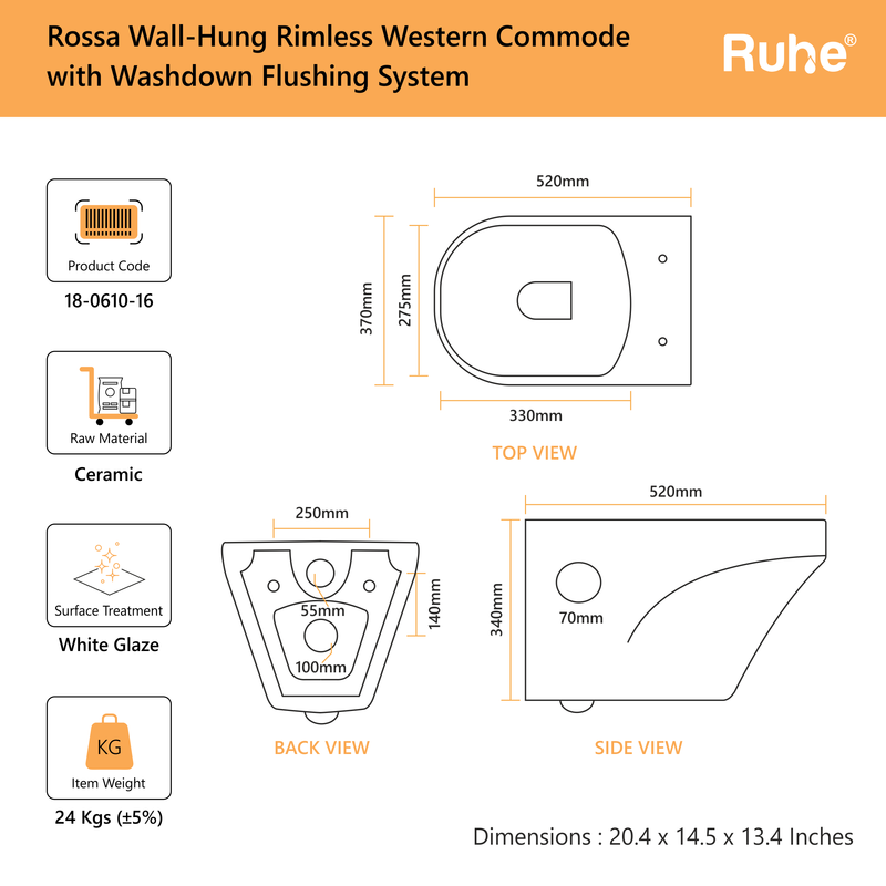 Rossa Wall-Hung Western Commode