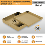 Marble Insert Shower Drain Channel (8 x 8 Inches) YELLOW GOLD PVD Coated features and benefits