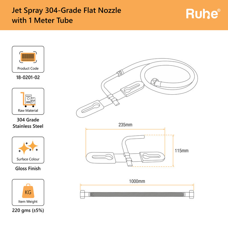 Jet Spray 304-Grade Flat Nozzle with 1 Meter Tube