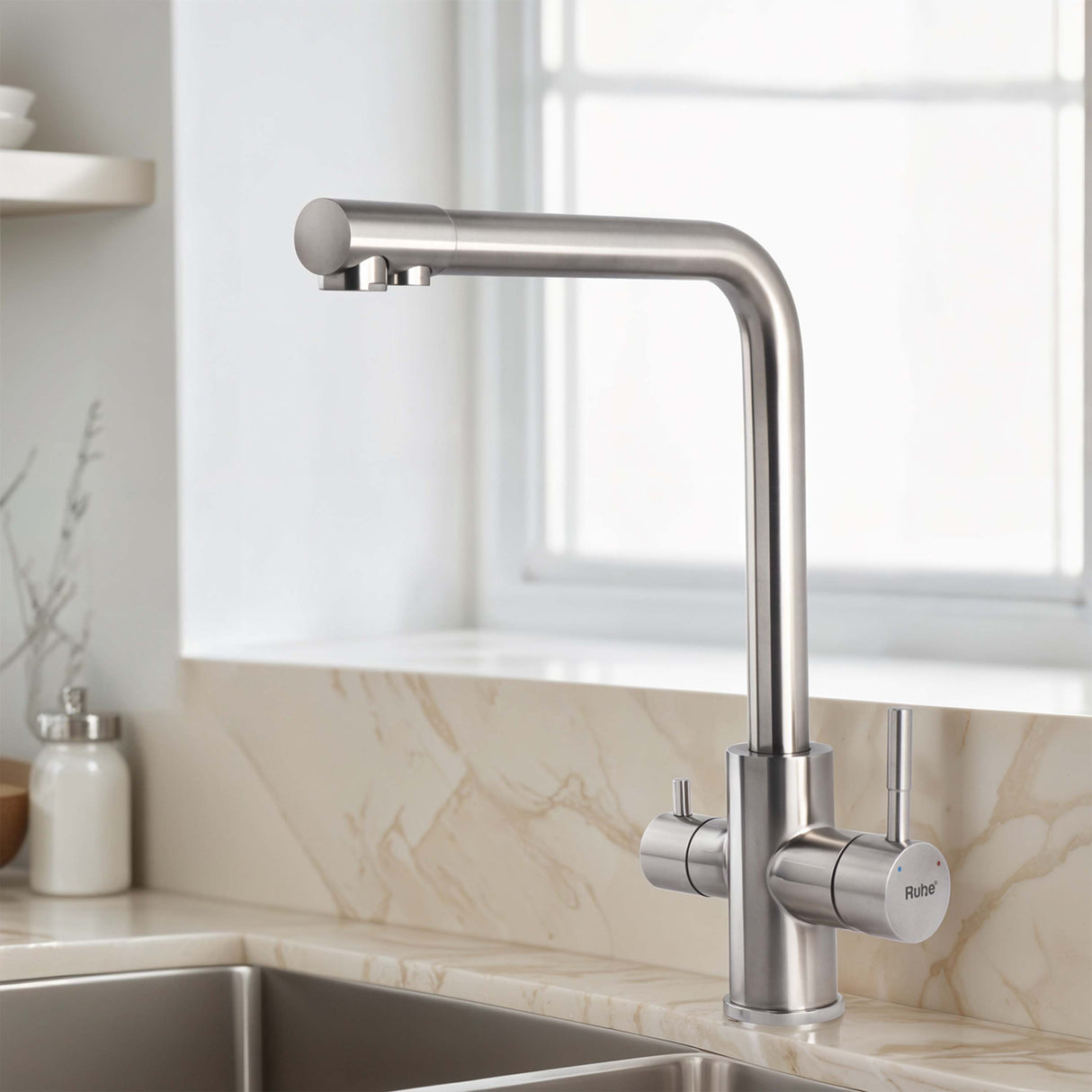 Trim Kitchen Mixer Faucet with RO Water Tap (Silver)