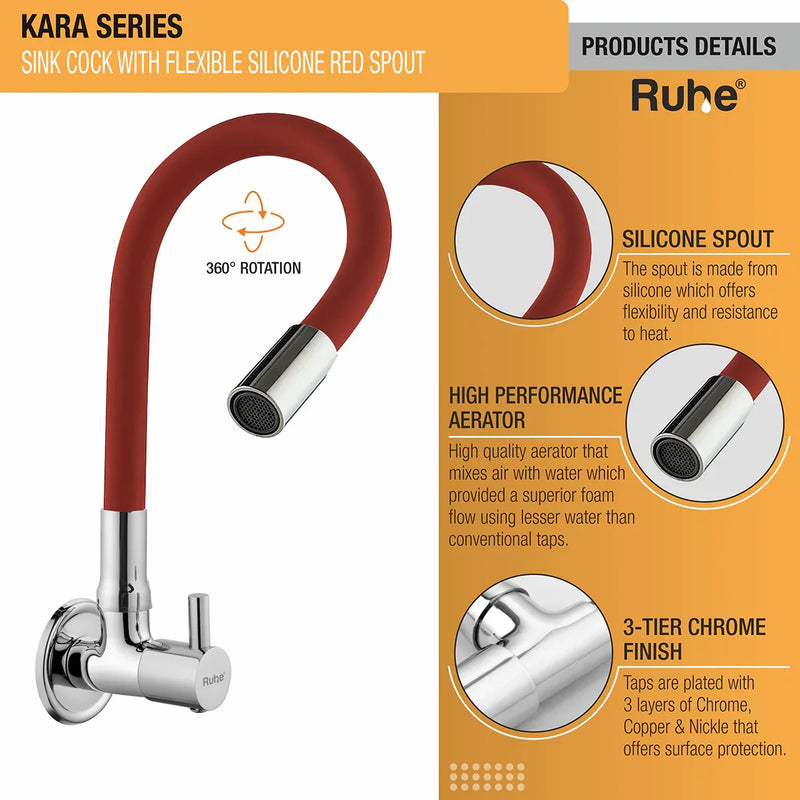 Kara Wall Mount Kitchen Sink Tap with Coloured Flexible Silicone Spout