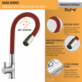 Kara Swan Neck Brass Faucet with Silicone Red Flexible Spout product details