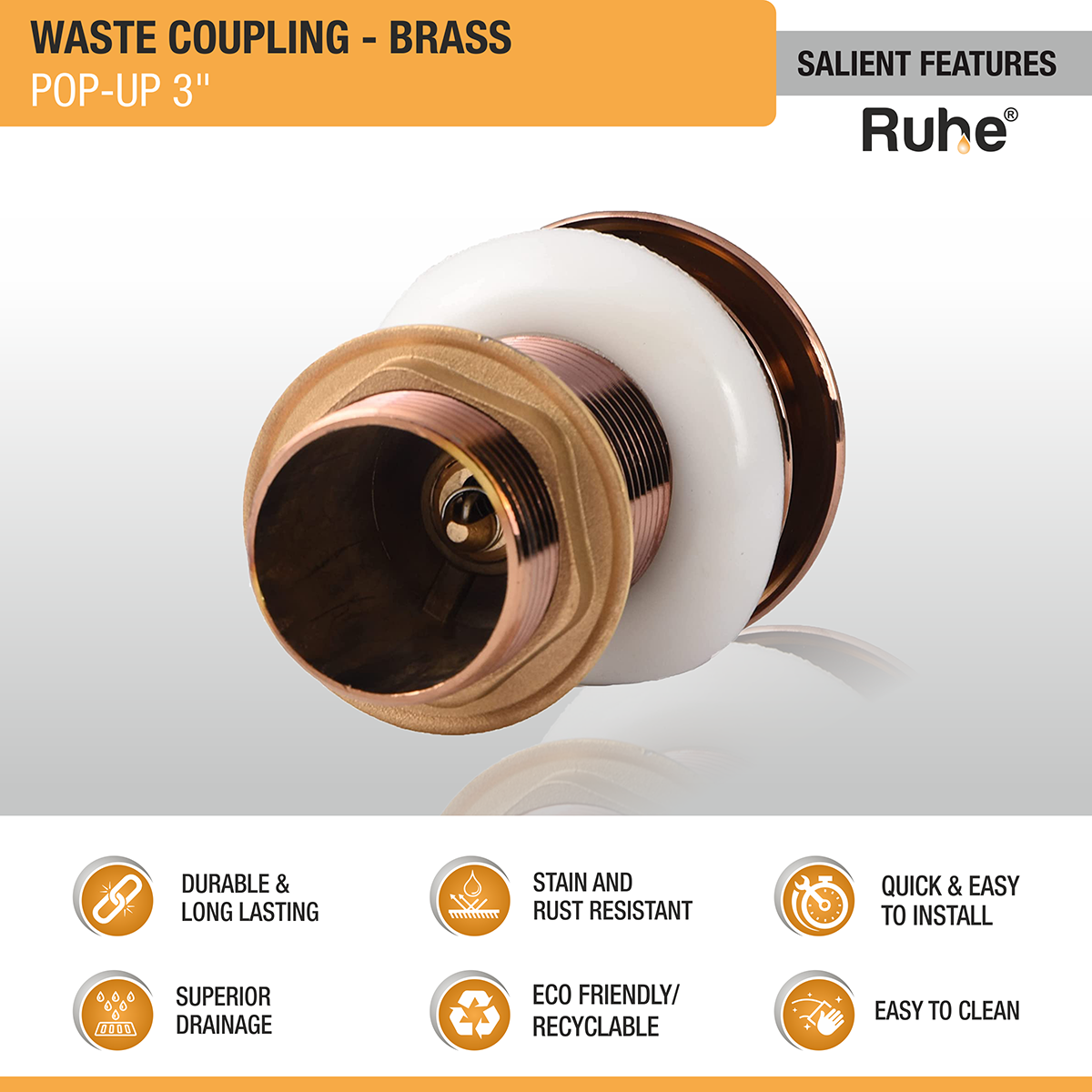 Pop-up Waste Coupling in Antique Copper PVD Coating (3 Inches) - by Ruhe