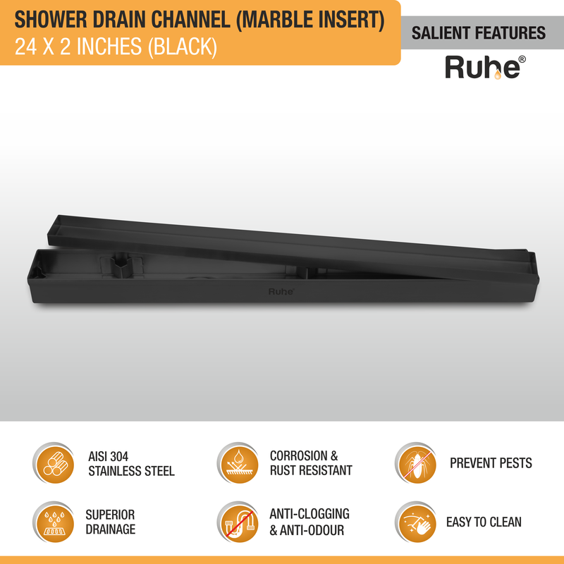 Marble-Insert Shower Drain Channel (2 Inches)