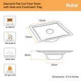 Diamond Square Flat Cut Floor Drain