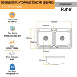 Square Double Bowl 304-Grade (37 x 18 x 8 inches) Kitchen Sink - by Ruhe