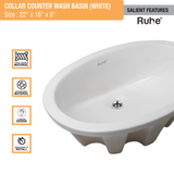 Collar Counter Wash Basin (White) - by Ruhe