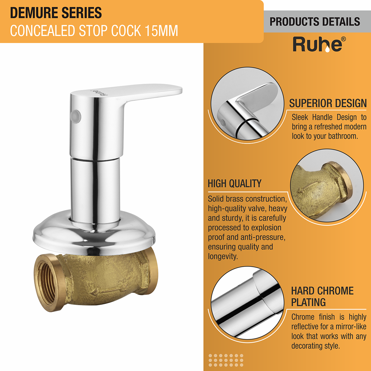 Demure Concealed Stop Valve Brass Faucet (15mm)- by Ruhe®