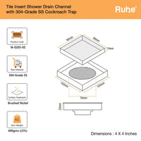Tile-Insert 304-Grade Square Floor Drain with Cockroach Trap (4 x 4 Inches) – Matt Steel