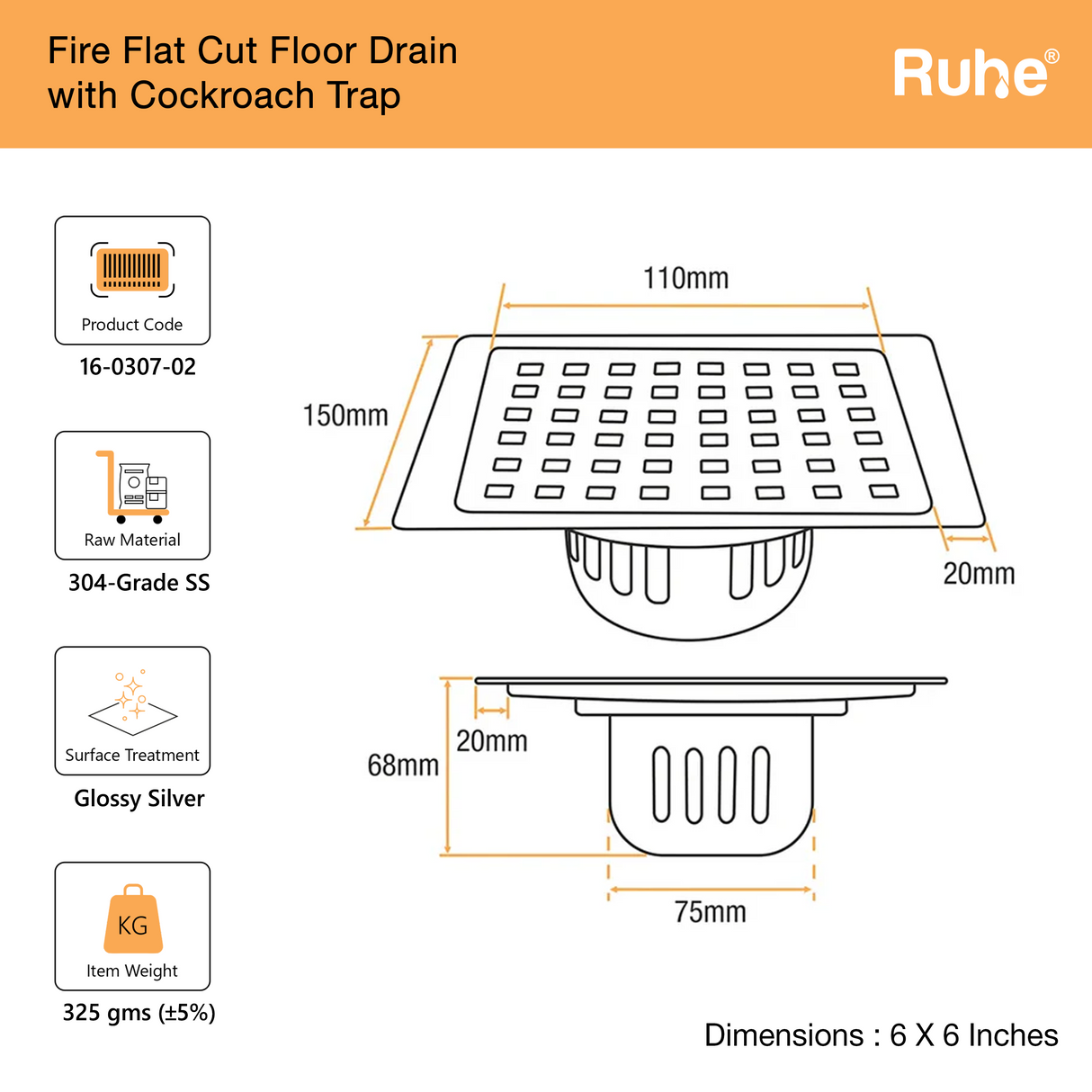 Fire Flat Cut Floor Drain with Cockroach Trap