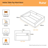 Aether Rectangular Table-Top Wash Basin (23.5 x 16 x 6 Inches)
