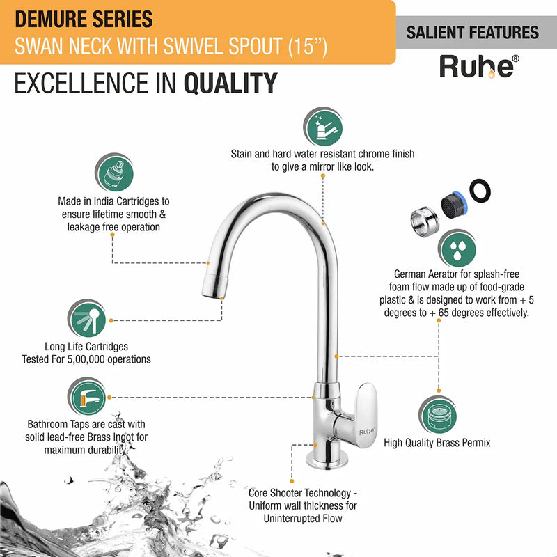 Demure Deck Mount Wash Basin Tap with Swivel Spout