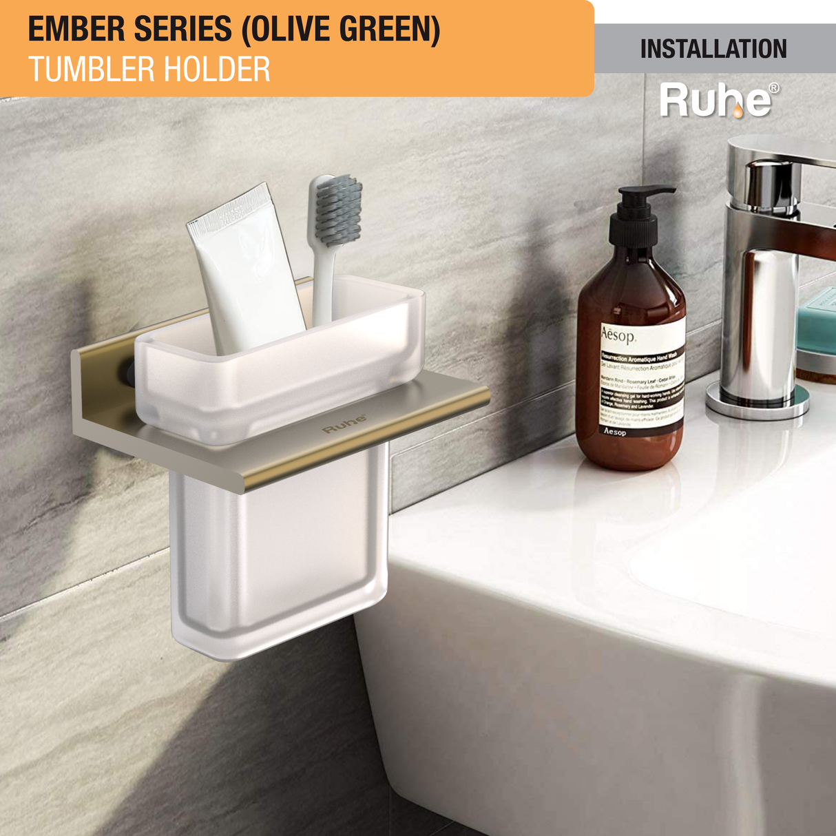 Ember Olive Green Tumbler Holder (Space Aluminium) installation