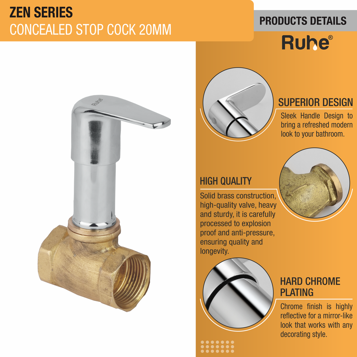 Zen Concealed Stop Valve (20mm)- by Ruhe