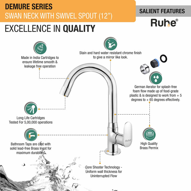 Demure Deck Mount Wash Basin Tap with Swivel Spout