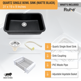 Matte Black Quartz Single Bowl Kitchen Sink  (31 x 19 x 9 inches)