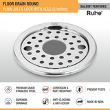 Plain Jali Round Floor Drain (5 Inches) with Lock & Hole (Pack of 2) - by Ruhe®