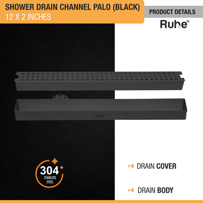 Palo Shower Drain Channel Black (2 Inches)