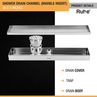 Marble-Insert 304-Grade Shower Drain Channel (5 Inches)