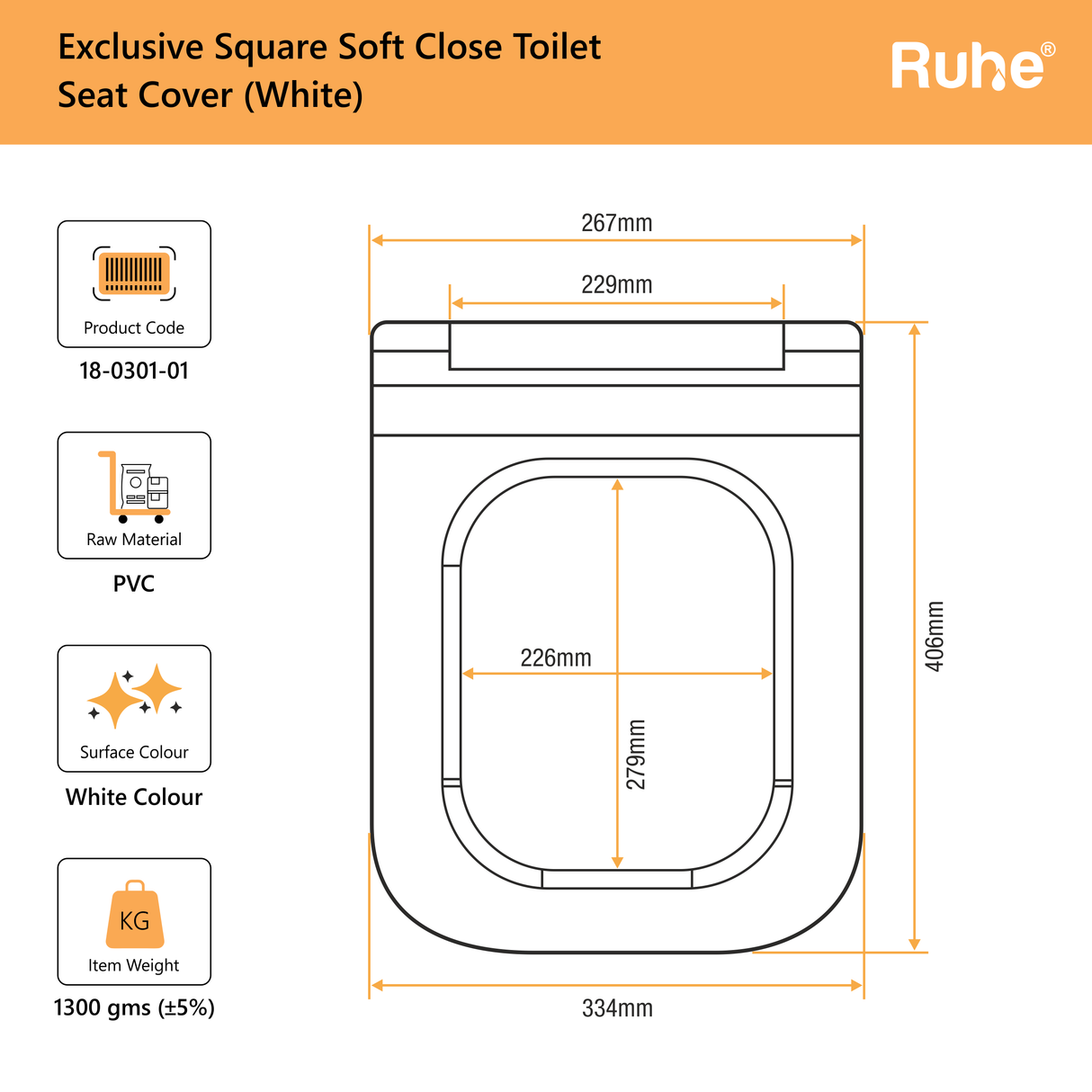 Square Toilet Seat Cover (Soft Close)