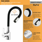 Pavo Single Lever Sink Mixer with Silicone Black Flexible Spout product details