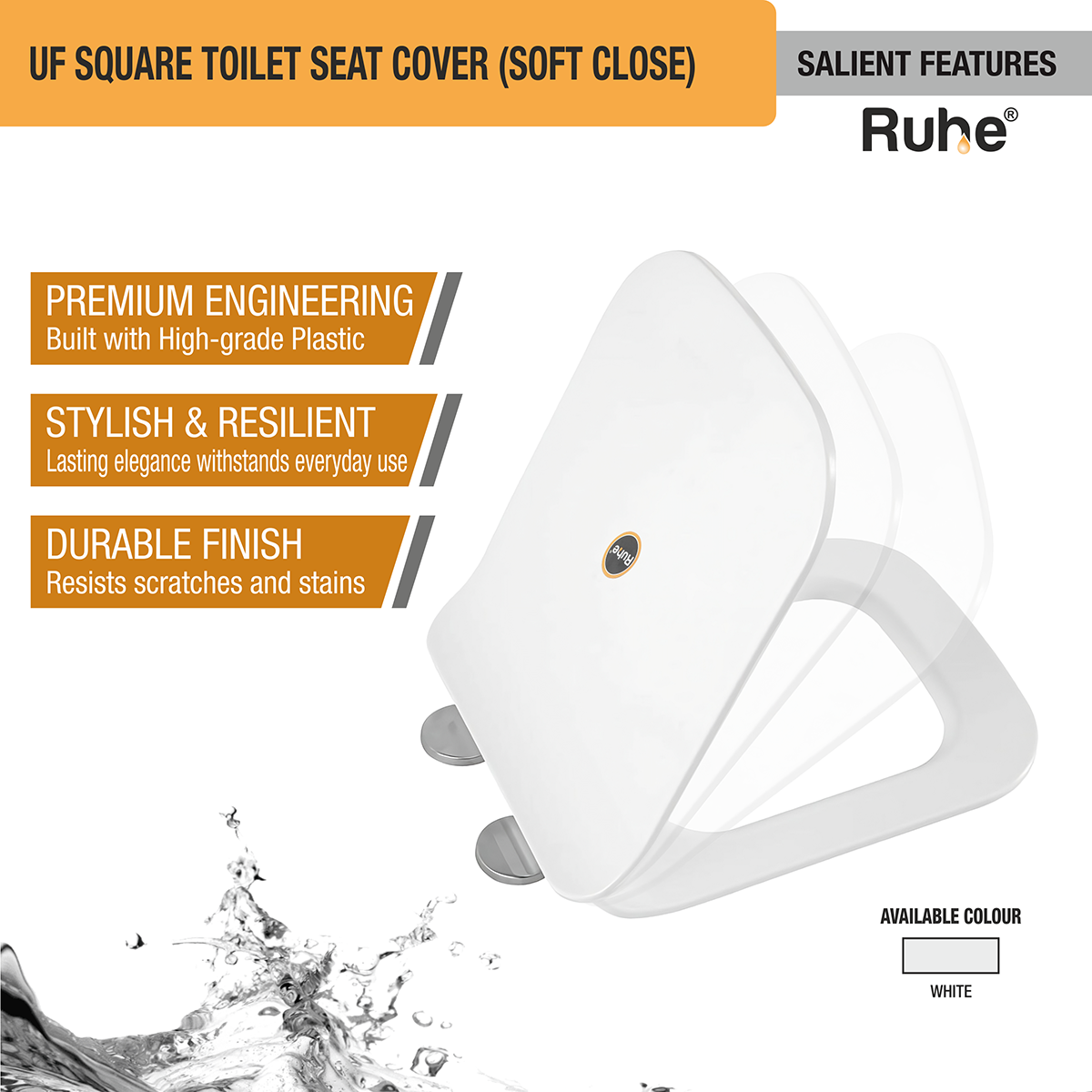 UF Square Toilet Seat Cover (Soft Close) -  by Ruhe®