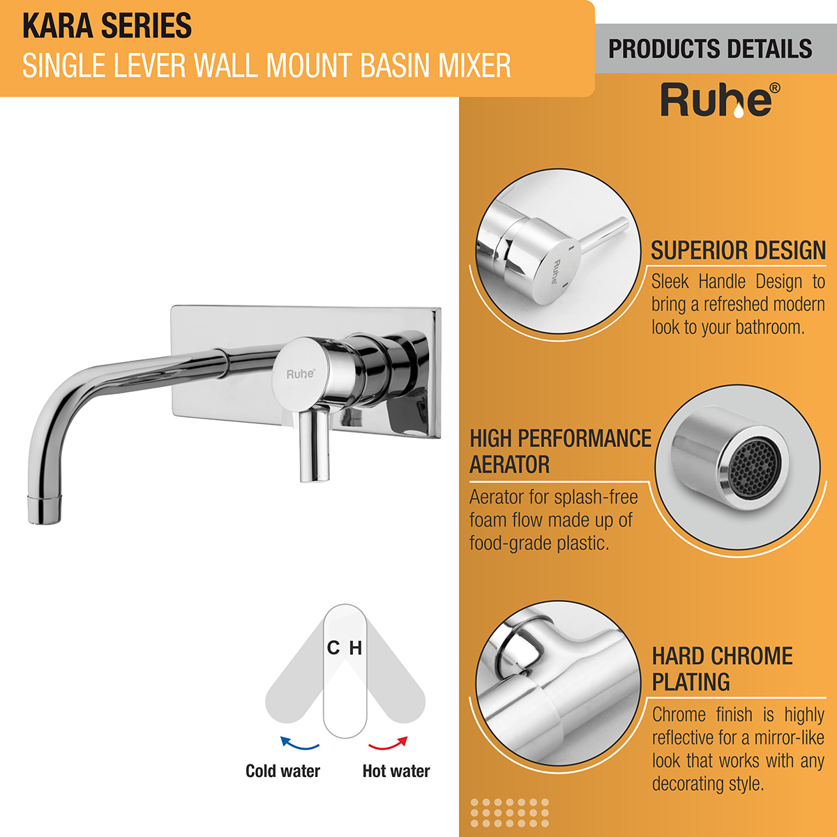 Kara Single Lever Wall Mixer Brass Faucet 3