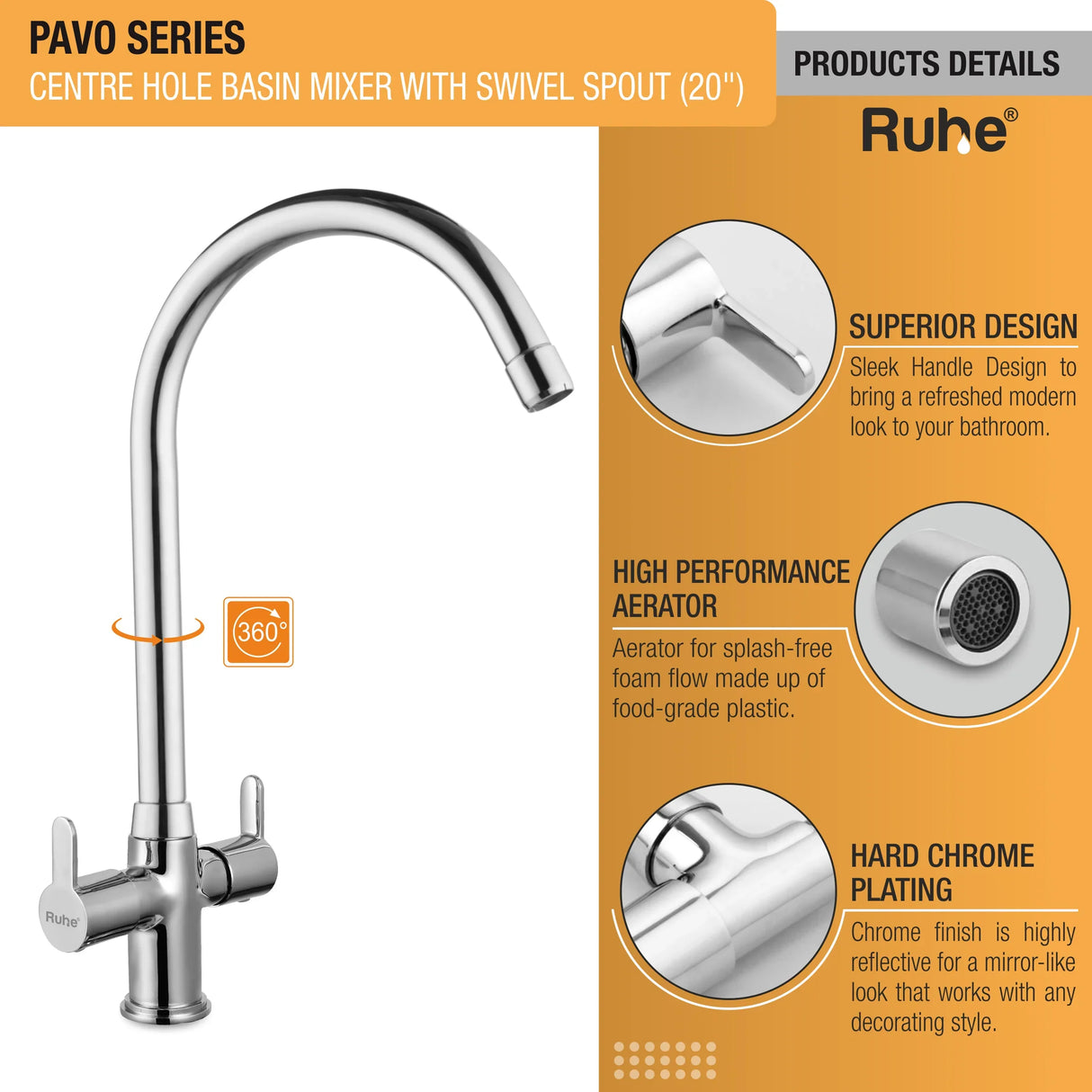 Pavo Deck Mount Wash Basin Mixer Tap with Swivel Spout