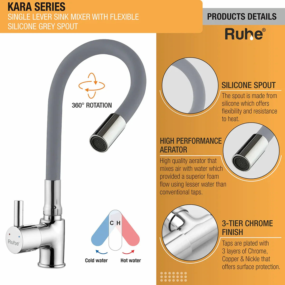 Kara Single Lever Deck-mount Kitchen Sink Mixer Tap with Coloured Silicone Spout