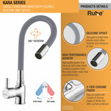 Kara Single Lever Sink Mixer Faucet with Silicone Grey Flexible Spout product details