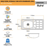 Oval Single Bowl with Drainboard (45 x 20 x 9 inches) Kitchen Sink - by Ruhe