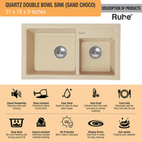 Quartz Double Bowl Kitchen Sink (31 x 18 x 9 Inches)