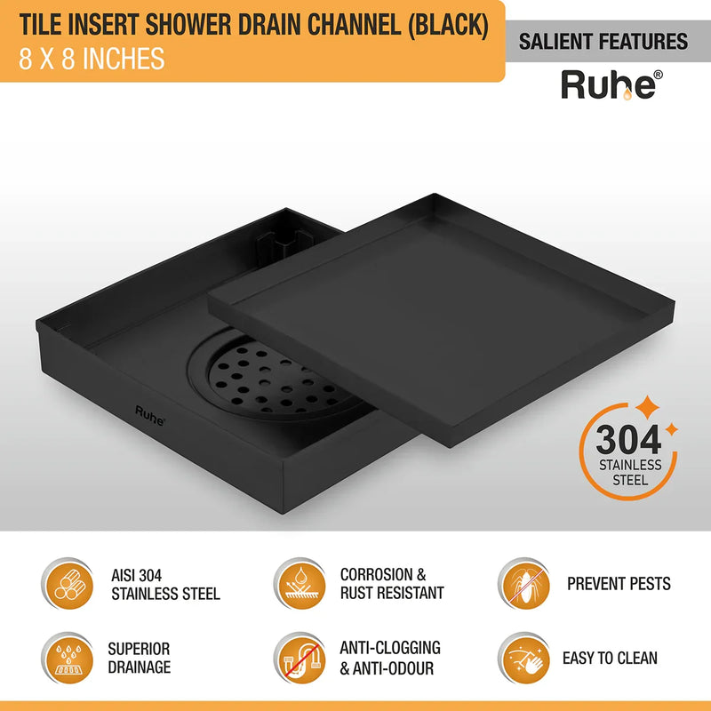 Tile-Insert Shower Drain Channel Coloured (8 x 8 Inches)
