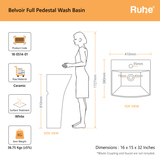 Belvoir Full Pedestal Wash Basin (dimensions)