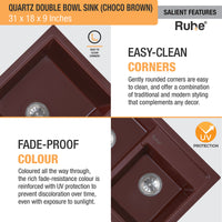 Quartz Double Bowl Kitchen Sink (31 x 18 x 9 Inches)
