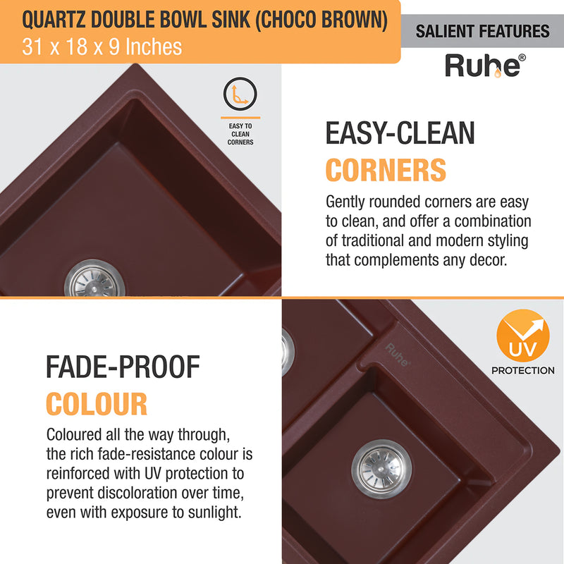 Quartz Double Bowl Kitchen Sink (31 x 18 x 9 Inches)