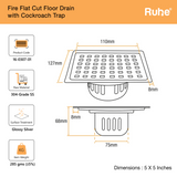 Fire Flat Cut Floor Drain with Cockroach Trap
