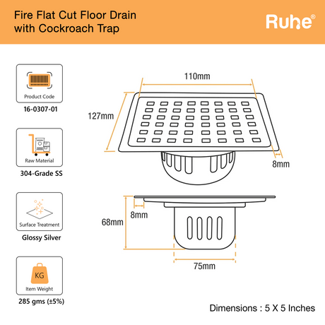 Fire Flat Cut Floor Drain with Cockroach Trap